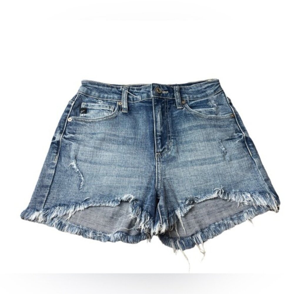 Kancan Womens Frayed Hem Distressed Denim Shorts Size 24‎